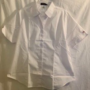 Air Canada Women's White Short Sleeve Full Button Work Shirt XL NIB